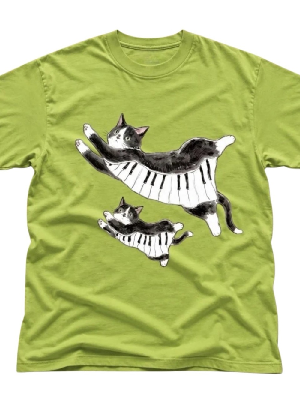 Gildan Kiwi Green Cat Piano Graphic Tee